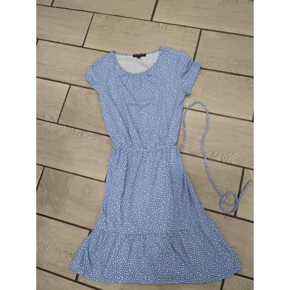 Banana Republic Blue White Heart Print Ruffle Hem Belted Fit Flare Dress XS